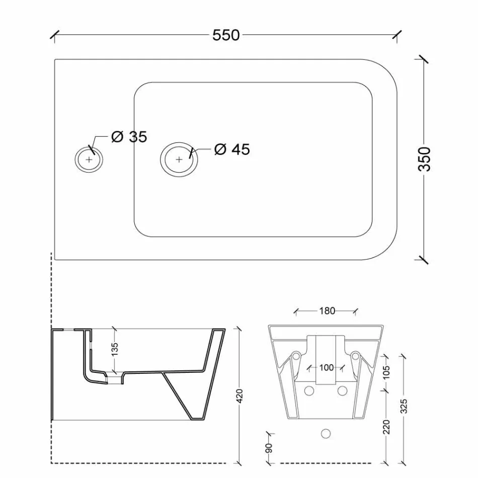 Diseño de bidet suspendido de cerámica Sun Square 55x35cm, made in Italy Viadurini