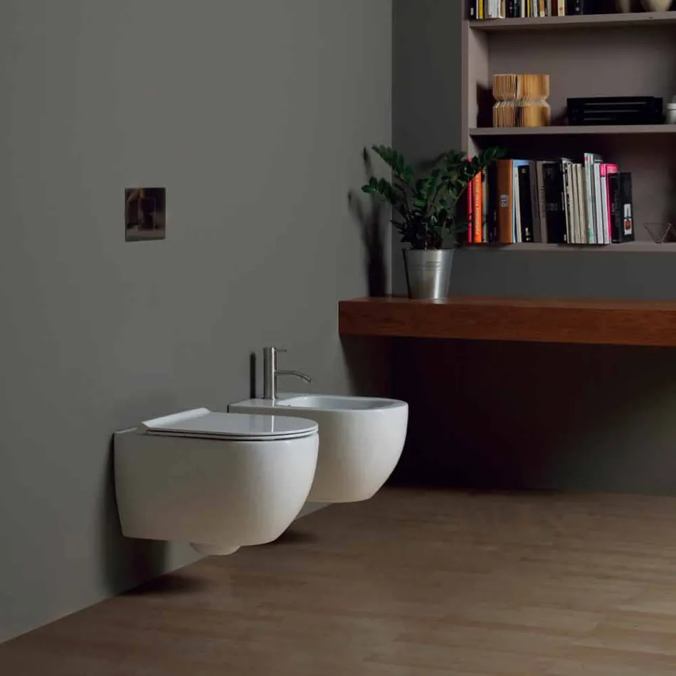 Moderno colgante de pared bidet en cerámica blanca Star 50x35cm hecho en Italia Viadurini