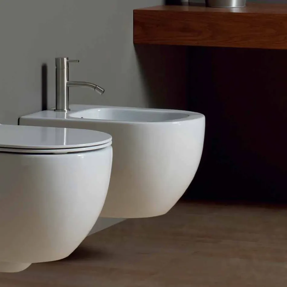 Moderno colgante de pared bidet en cerámica blanca Star 50x35cm hecho en Italia Viadurini