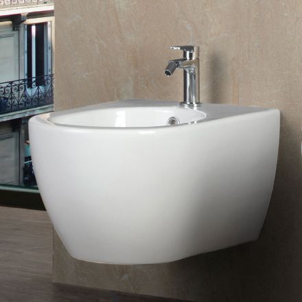 Aster - Bidé de pared en cerámica blanca duradera con un diseño moderno. Viadurini