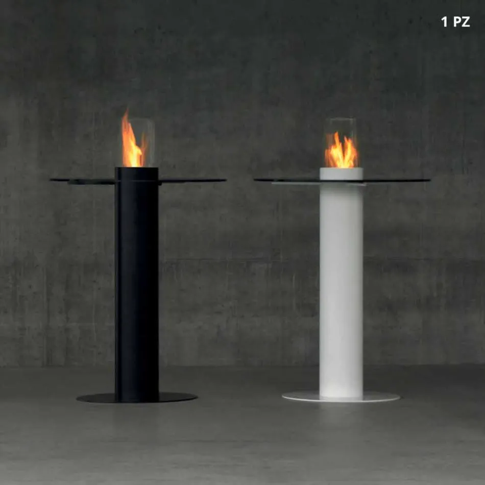 Biocamino bioetanol al aire libre con tapa de cristal Dean-Tabla Viadurini