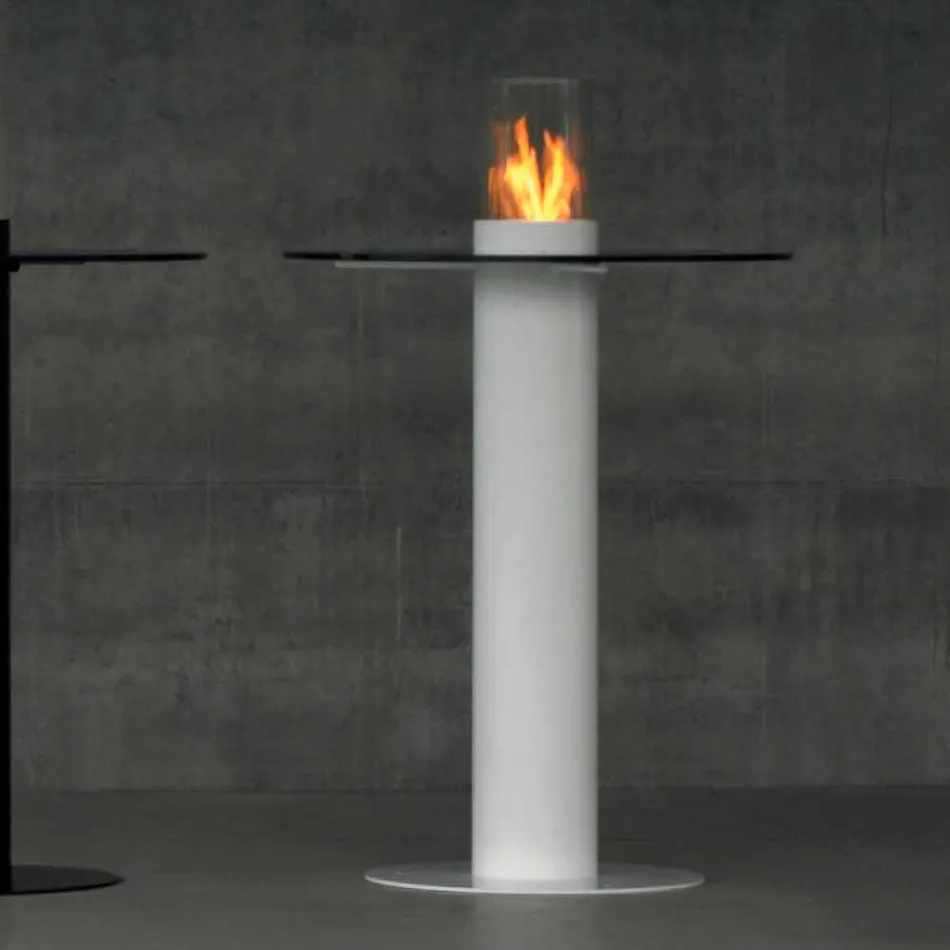 Biocamino bioetanol al aire libre con tapa de cristal Dean-Tabla Viadurini