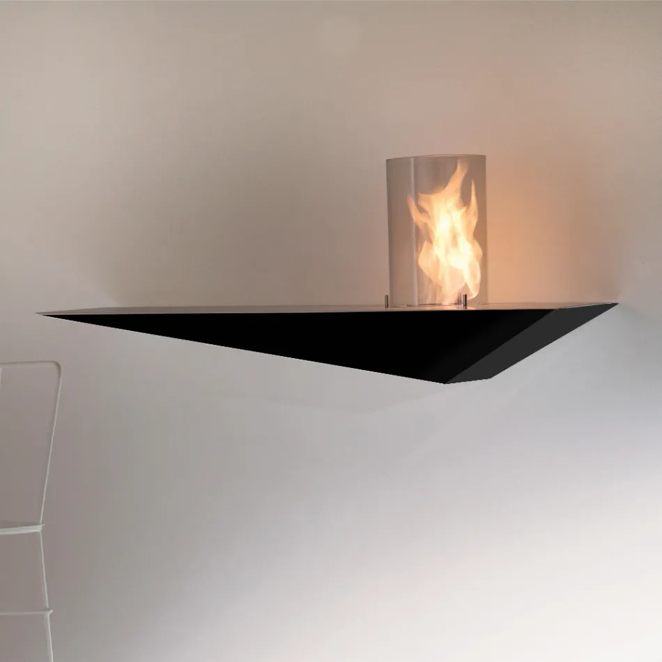 Biochimenea de pared de diseño moderno en acero pintado y vidrio - Malcolm Viadurini