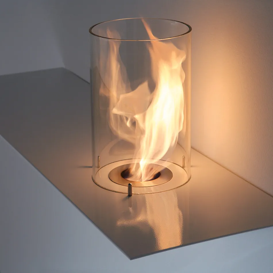 Biochimenea de pared de diseño moderno en acero pintado y vidrio - Malcolm Viadurini