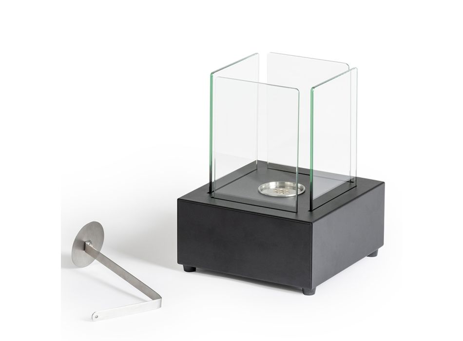 Biochimenea de mesa en vidrio templado con base en metal negro - Coriano