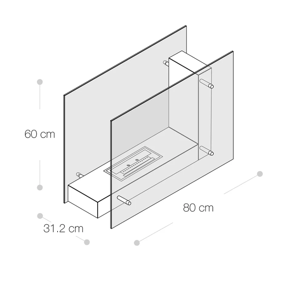Biochimenea de suelo con estructura de doble cara en vidrio y metal negro - Squillo Viadurini