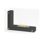 Biochimenea de suelo con estructura de doble cara en vidrio y metal negro - Squillo Viadurini