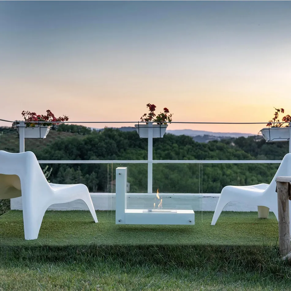 Biochimenea de Suelo con Estructura Doble Cara de Vidrio y Metal - Planeto Viadurini