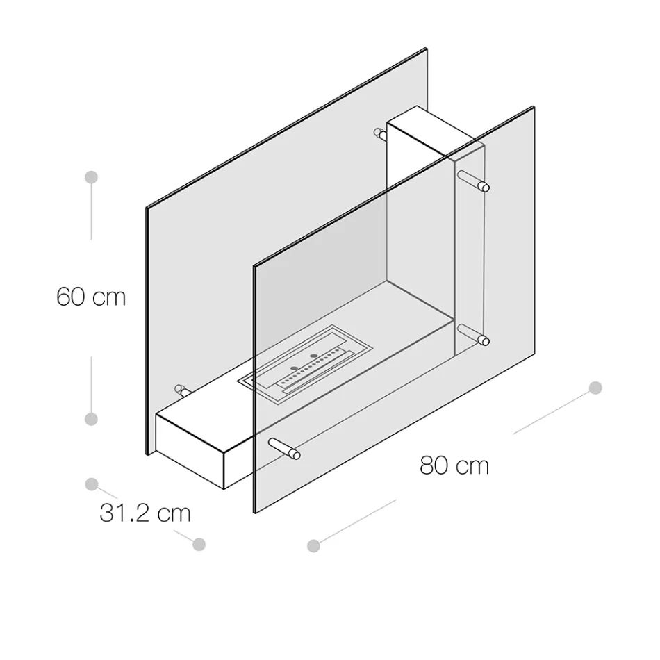 Biochimenea de Suelo con Estructura Doble Cara de Vidrio y Metal - Planeto Viadurini