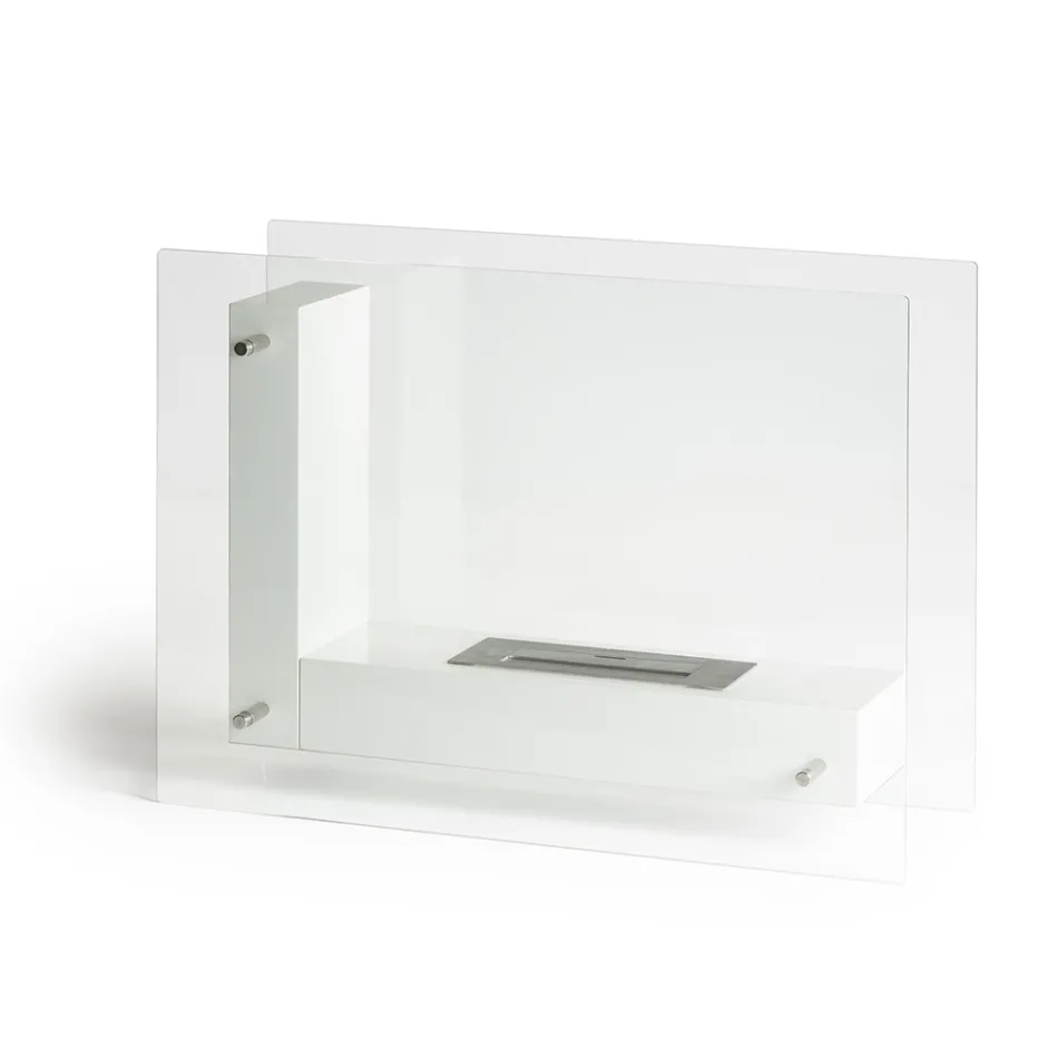 Biochimenea de Suelo con Estructura Doble Cara de Vidrio y Metal - Planeto Viadurini