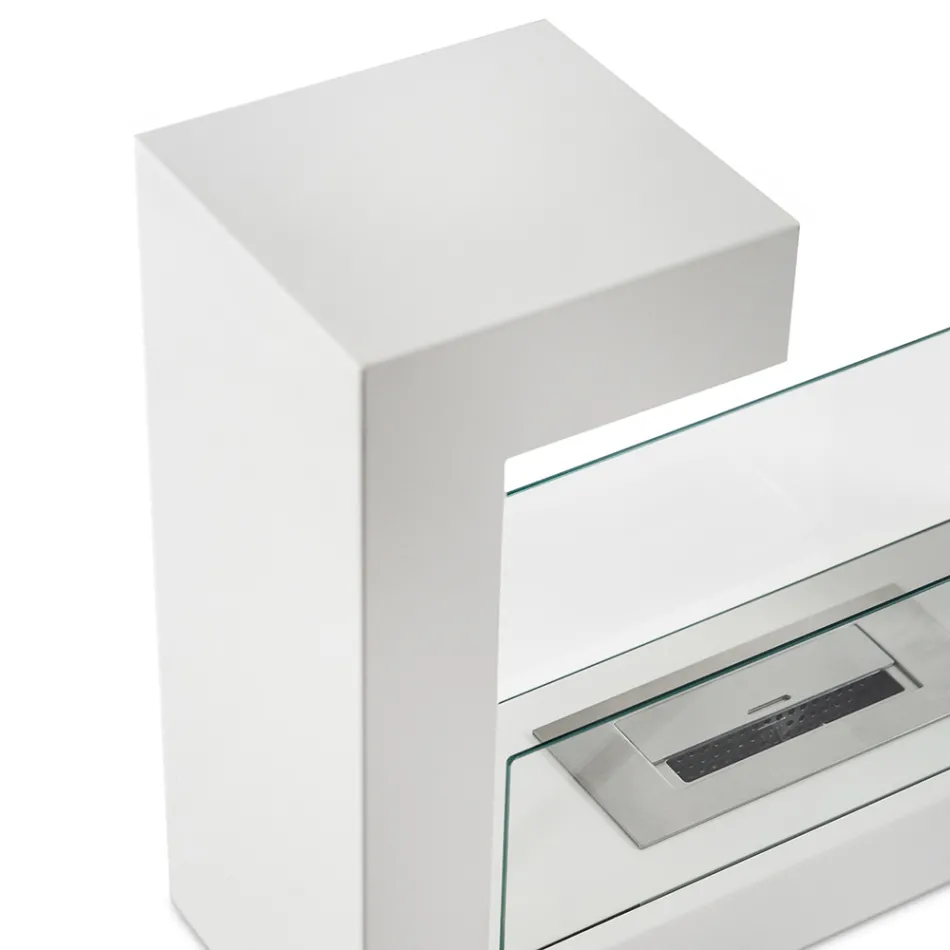 Bio Chimenea de Suelo de Metal Pintado Blanco y Cristal Templado - Pelide Viadurini