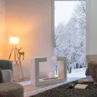 Bio Chimenea de Suelo de Metal Pintado Blanco y Cristal Templado - Pelide Viadurini