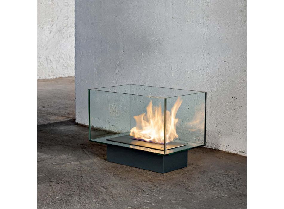Biochimenea de piso de diseño moderno en vidrio y acero o corten - Bradley