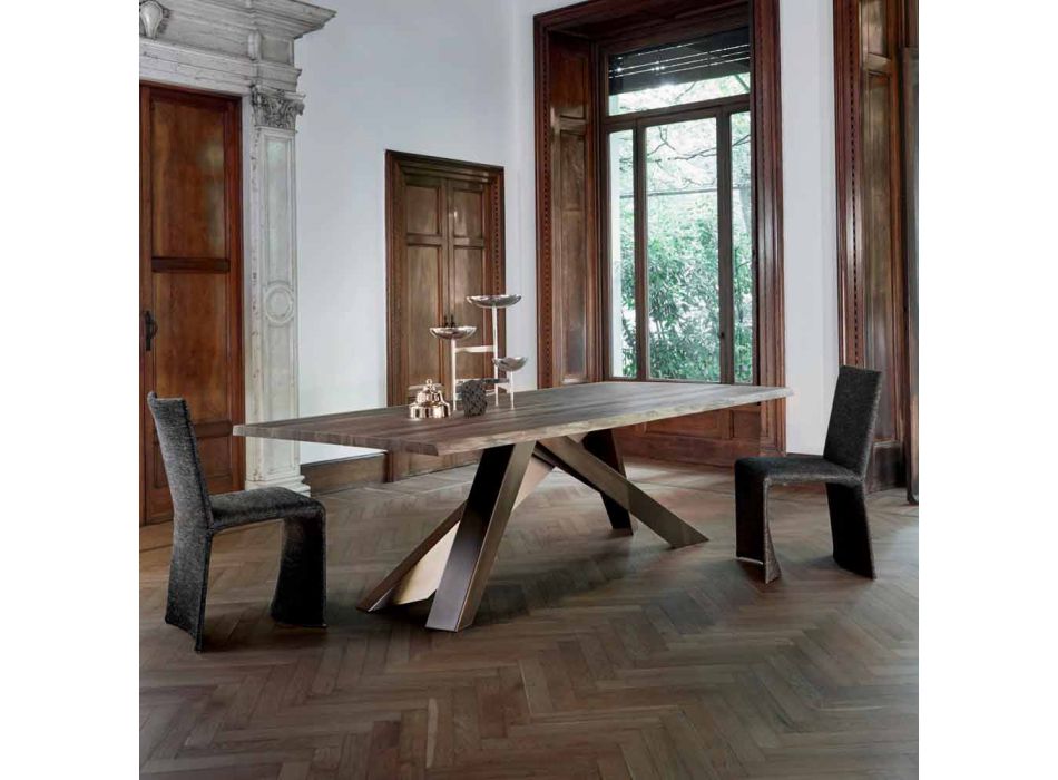 Bonaldo Big Table mesa de madera maciza con bordes naturales fabricados en Italia Viadurini