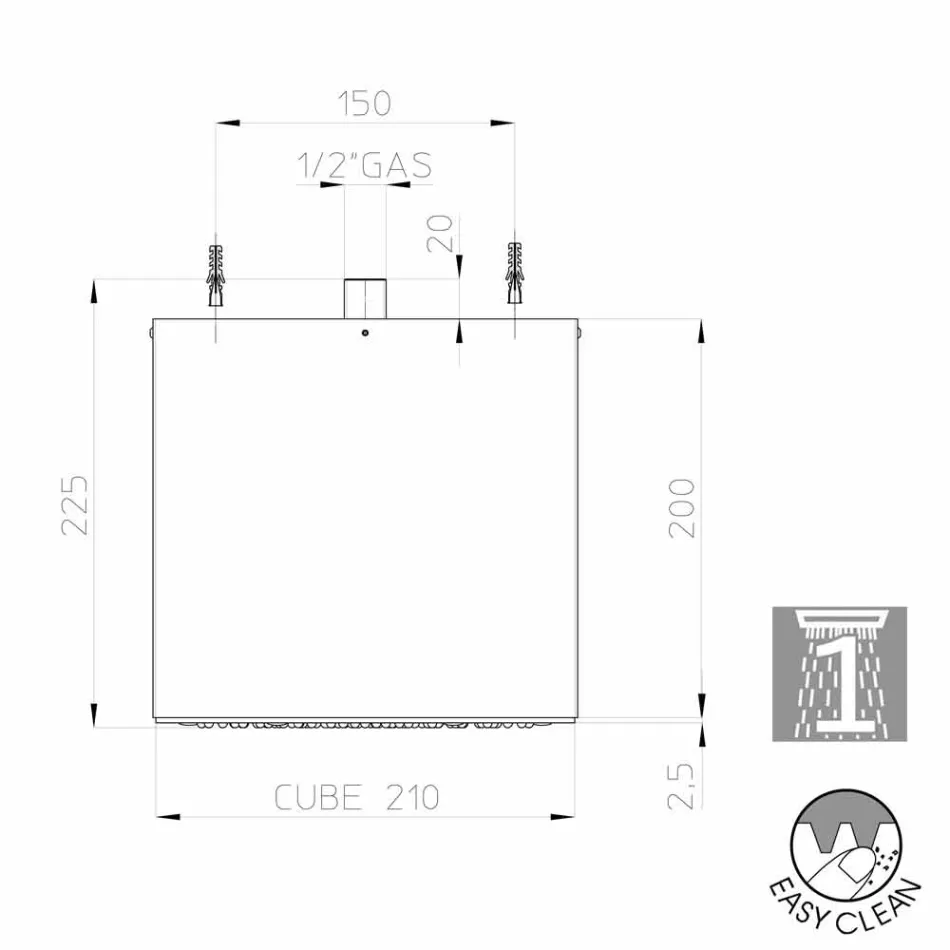 Cabezal de ducha Bossini Cube cubierto en un moderno acero inoxidable Inox Viadurini