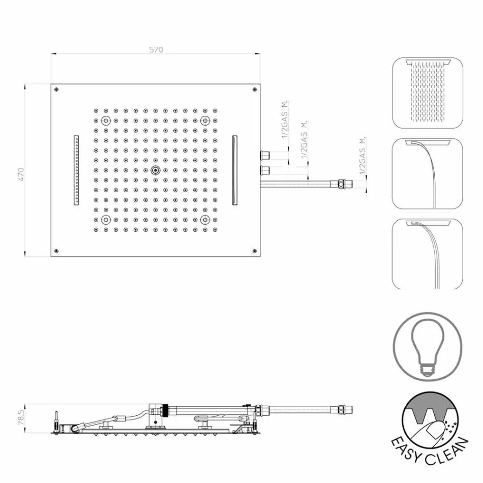 Cabezal de ducha de tres chorros Bossini Dream con cromoterapia moderna Viadurini