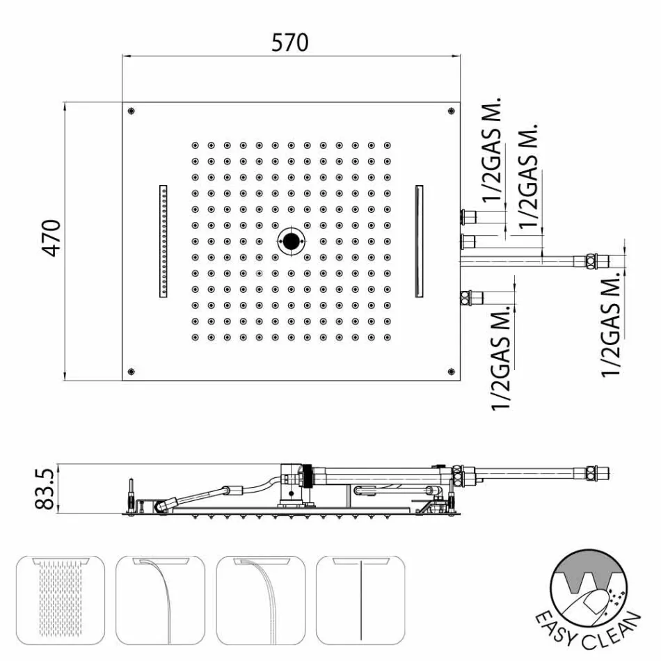 Bossini Dream, moderno y original cabezal de ducha de cuatro funciones. Viadurini