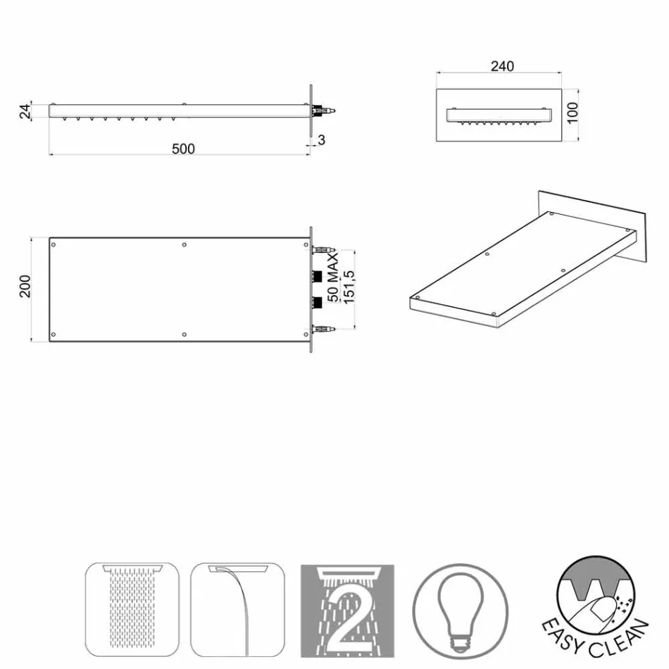 Cabezal de ducha Bossini Manhattan en acero inoxidable con dos chorros. Viadurini