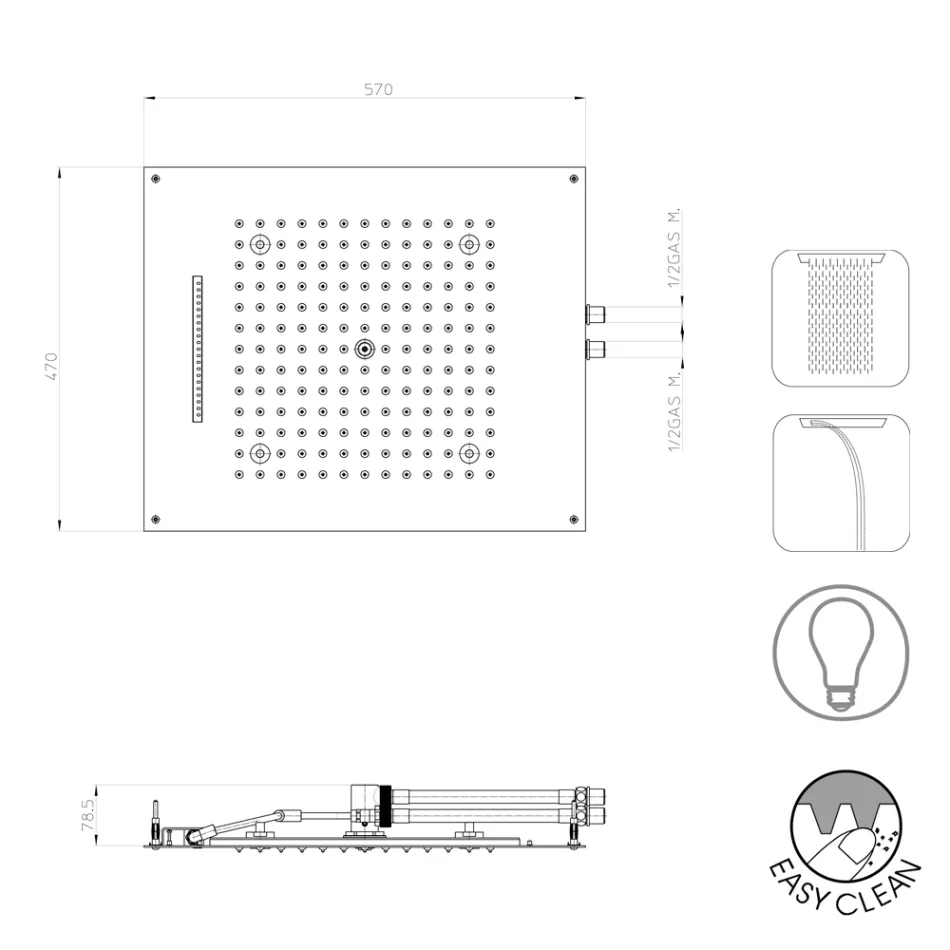 Bossini Rociador de ducha de techo cromado de dos chorros con cromoterapia Dream Viadurini