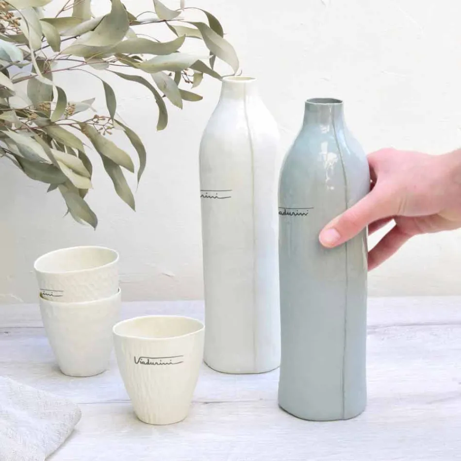 Botellas De Porcelana Blanca Y Gris De Diseño De Lujo 2 Piezas Únicas - Arcivero Viadurini
