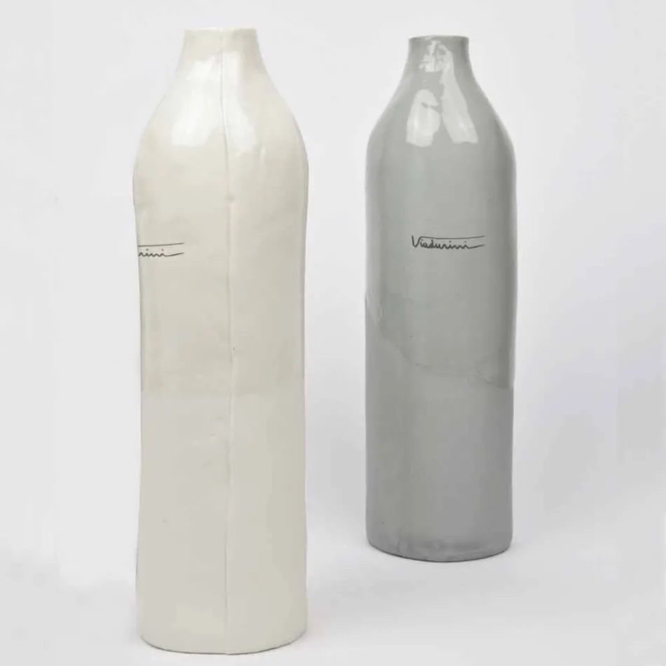 Botellas De Porcelana Blanca Y Gris De Diseño De Lujo 2 Piezas Únicas - Arcivero Viadurini