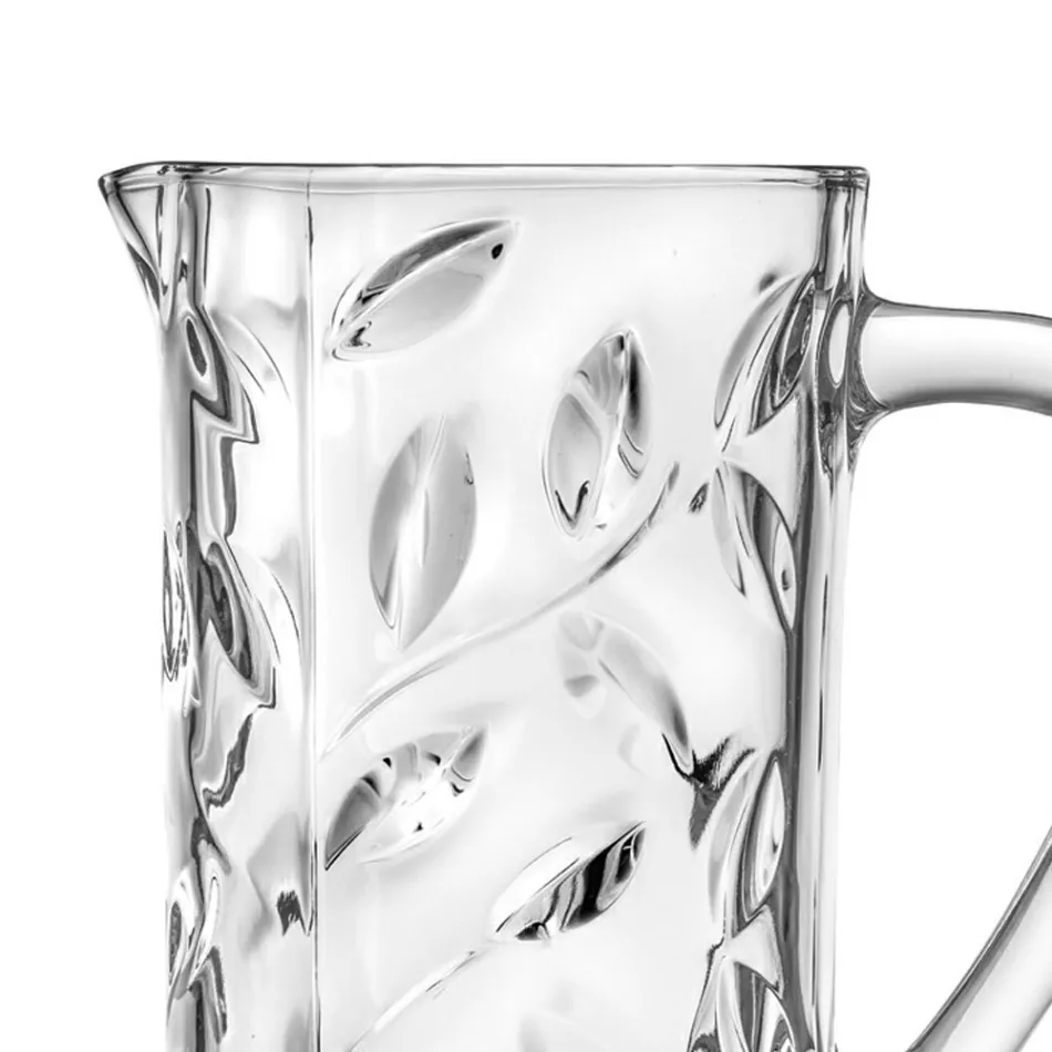 Jarra Ecológica de Cristal con Decoración Hoja en 2 Piezas - Magnolio Viadurini