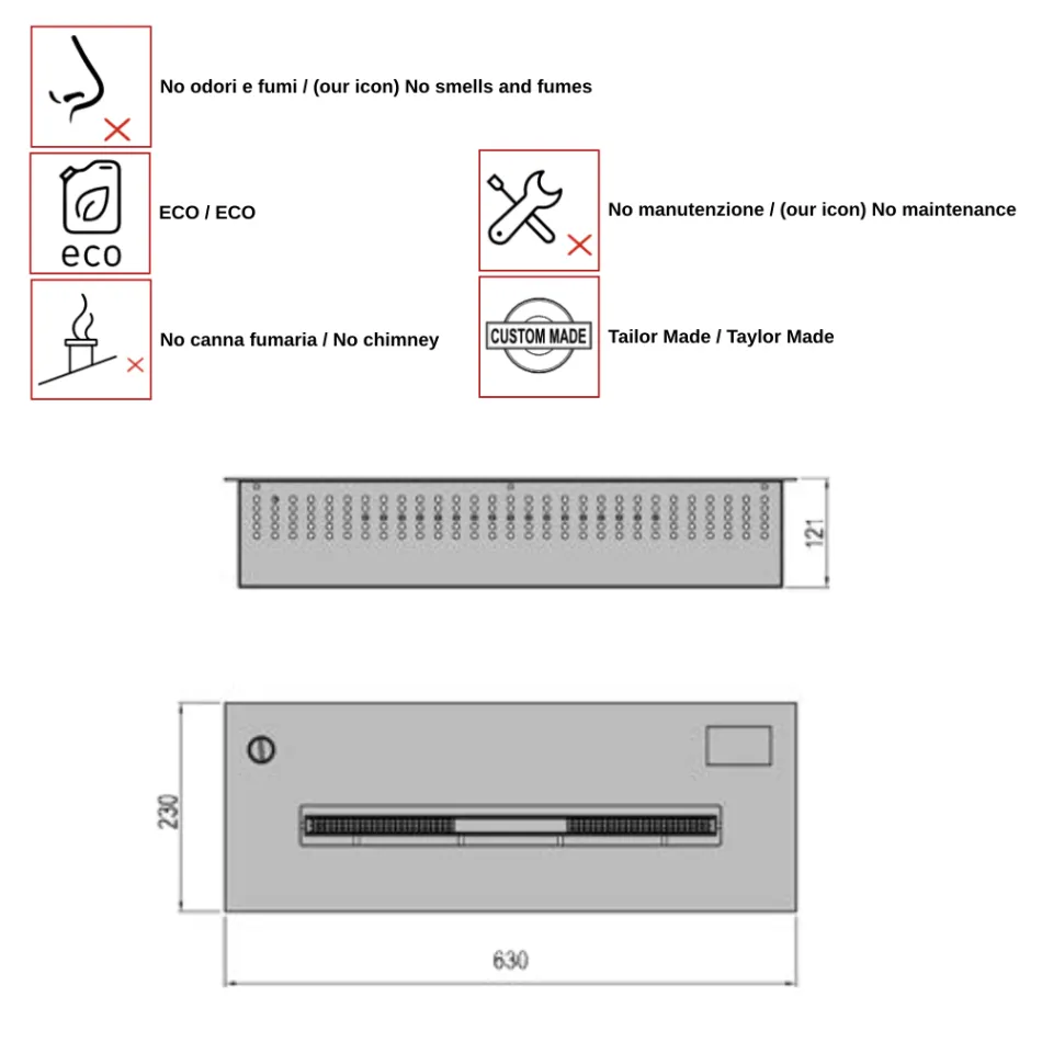 Quemador de Bioetanol Electrónico y Linear Potencia 3,6kW Aron 60 Viadurini