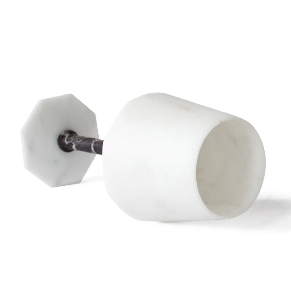 Copa de Vino en Mármol de Carrara Blanco Satinado y Levanto Rojo - Caglio Viadurini