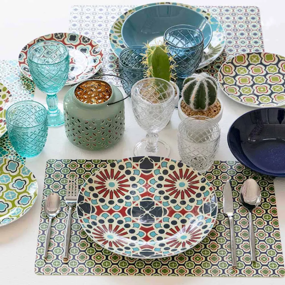 Copa de vino o agua en vidrio coloreado o transparente con decoraciones, 12 piezas - Rocca Viadurini