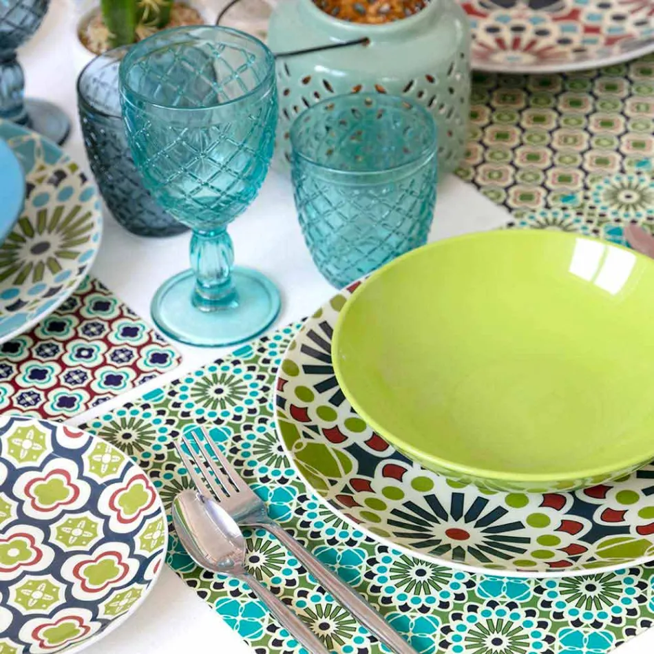 Copa de vino o agua en vidrio coloreado o transparente con decoraciones, 12 piezas - Rocca Viadurini