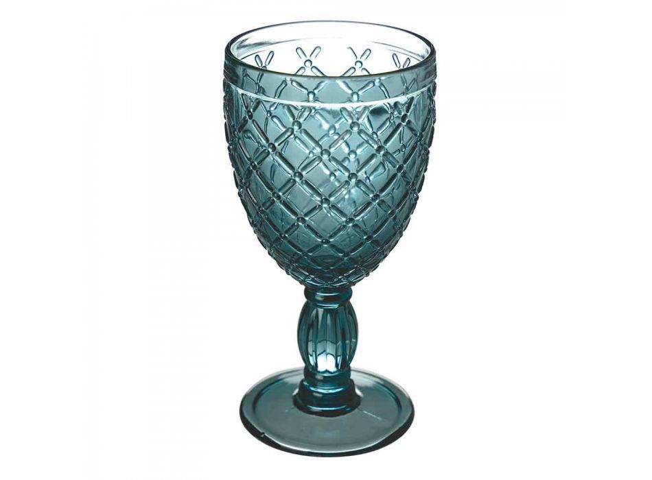 Copa de vino o agua en vidrio coloreado o transparente con decoraciones, 12 piezas - Rocca Viadurini