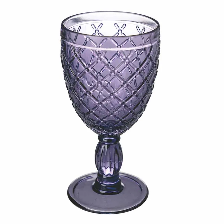 Copa de vino o agua en vidrio coloreado o transparente con decoraciones, 12 piezas - Rocca Viadurini
