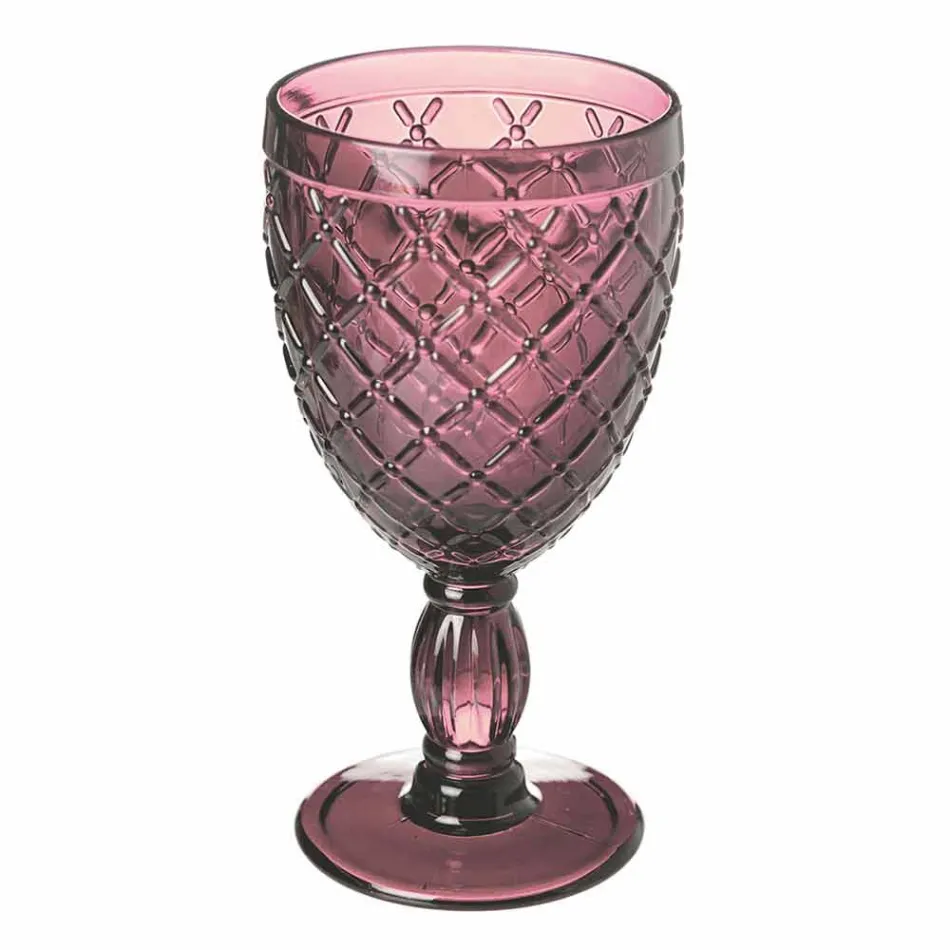 Copa de vino o agua en vidrio coloreado o transparente con decoraciones, 12 piezas - Rocca Viadurini