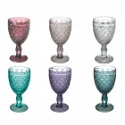 Copa de vino o agua en vidrio coloreado o transparente con decoraciones, 12 piezas - Rocca Viadurini