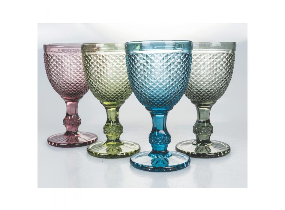 Copas de vino o agua de colores y decoradas 12 piezas - Pastilla Viadurini