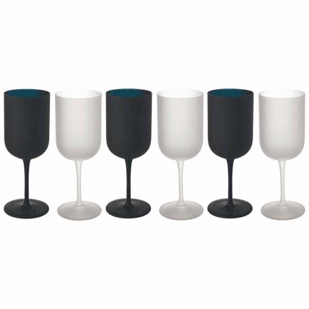 Copas en Vidrio Esmerilado Servicio Vino Blanco y Negro 12 Piezas - Norvegiomasai Viadurini