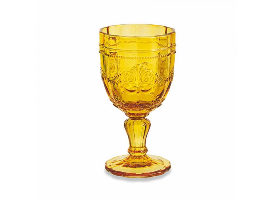 Copas de vino de colores en vidrio con decoración Arabescato, servicio de 12 piezas - Tornillo Viadurini