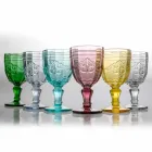 Copas de vino de colores en vidrio con decoración Arabescato, servicio de 12 piezas - Tornillo Viadurini