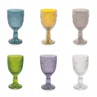 Copas de vino o agua en vidrio de colores y decoración arabescos 12 piezas - Marruecos Viadurini