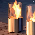 chimenea de bioetanol con mesa de acero inoxidable y vidrio Leon, fabricado en Italia Viadurini