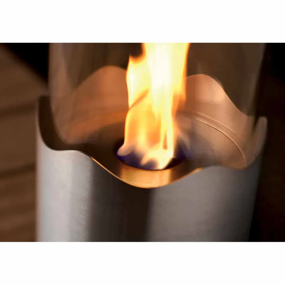 chimenea de bioetanol con mesa de acero inoxidable y vidrio Leon, fabricado en Italia Viadurini