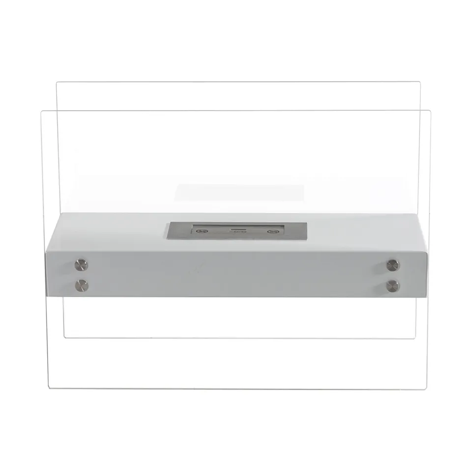 Chimenea de suelo de bioetanol en metal blanco y cristal templado - Timon Viadurini