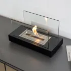Chimenea de sobremesa de bioetanol en vidrio templado y metal - Plata Viadurini