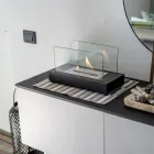 Chimenea de sobremesa de bioetanol en vidrio templado y metal - Plata Viadurini