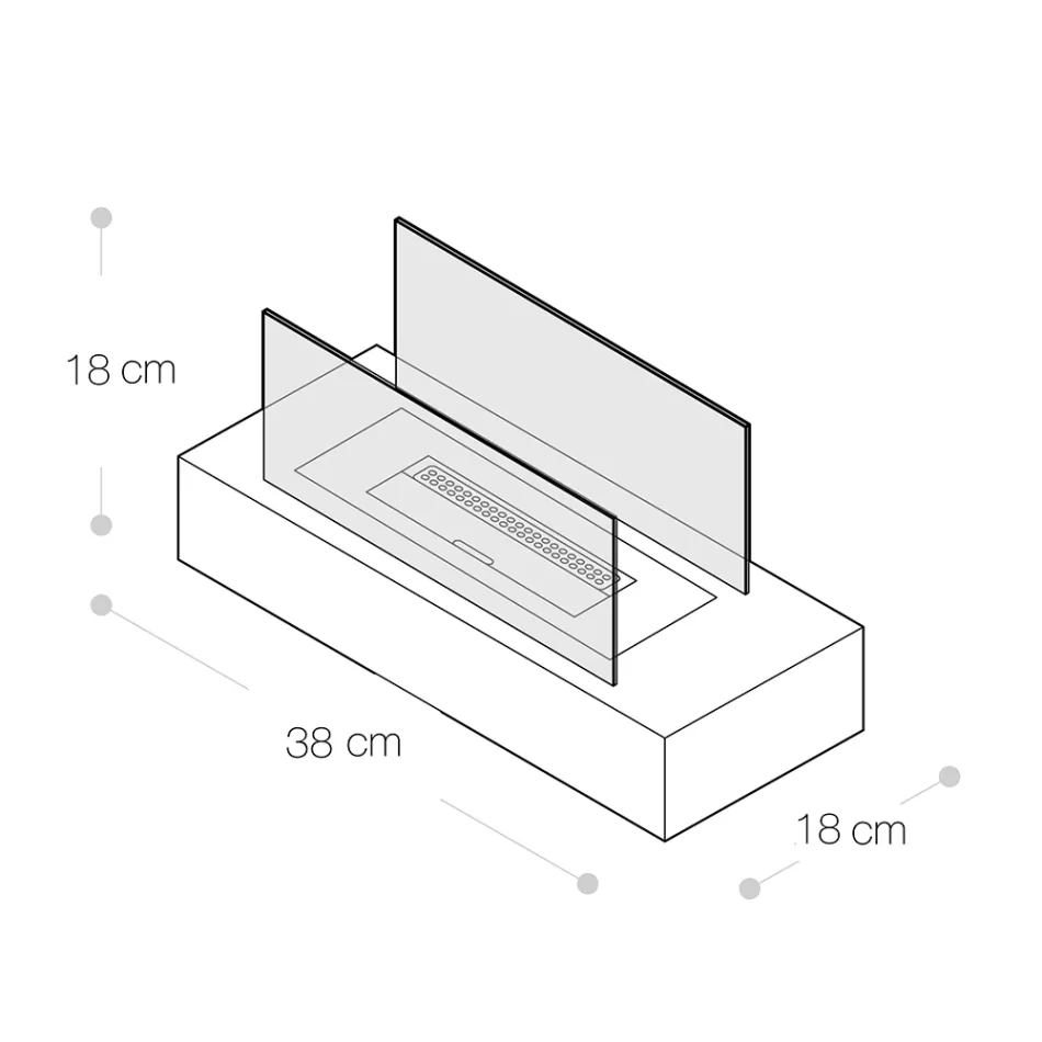 Chimenea de sobremesa de bioetanol en vidrio templado y metal - Plata Viadurini