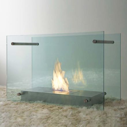 Chimenea de bioetanol para piso en diseño de vidrio y acero para interior - Edison Viadurini