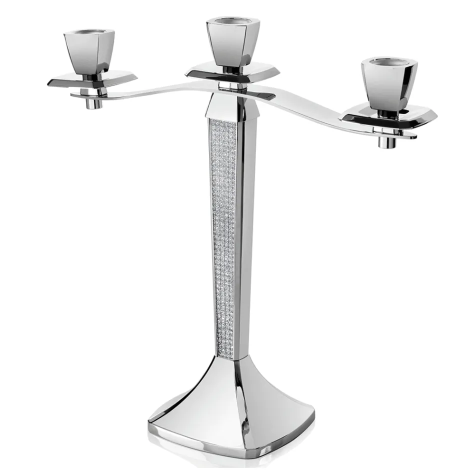Candelabro de lujo de 3 filas en metal plateado con purpurina - Sbrillo Viadurini