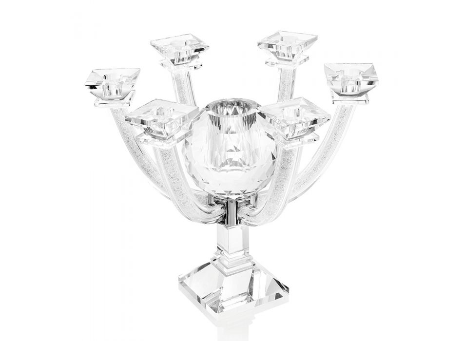 Candelabro de cristal con pedrería diseño de 7 llamas lujo italiano - Maike Viadurini