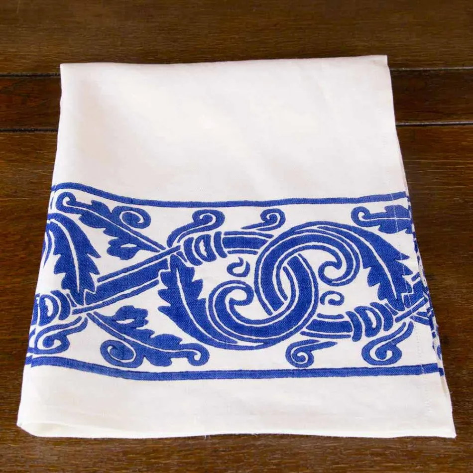 Lienzo de lino de artesanía italiana con diseño impreso a mano - Marcas comerciales Viadurini