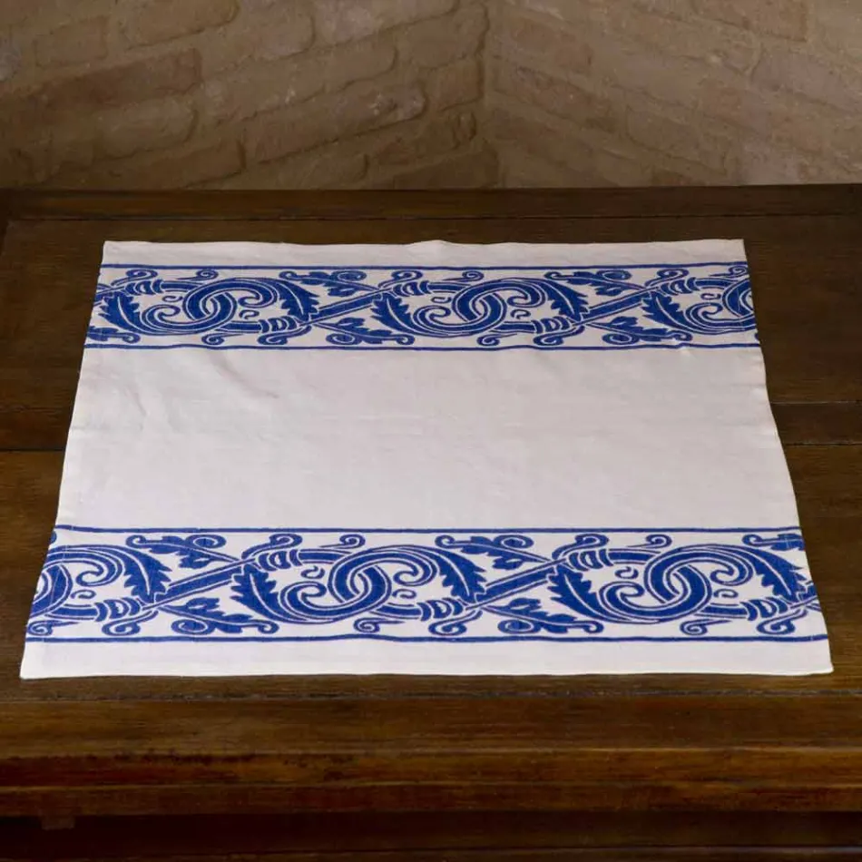 Lienzo de lino de artesanía italiana con diseño impreso a mano - Marcas comerciales Viadurini